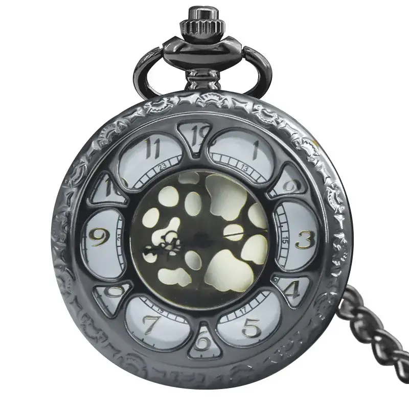 Skull Design Bronze Pocket Watch with Chain - Image 9