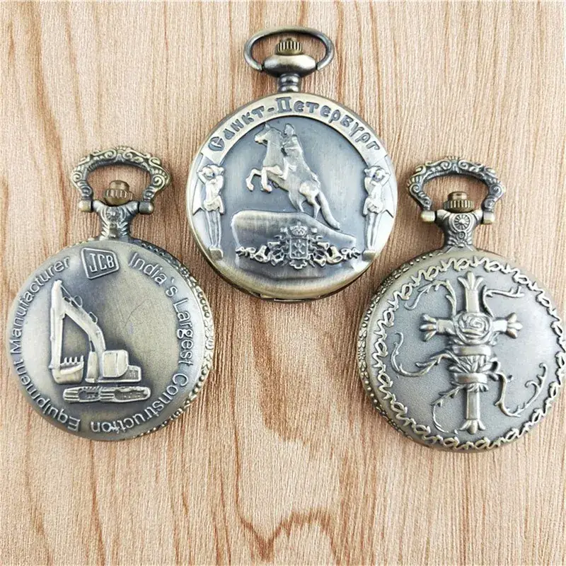 Retro Bronze Excavator Pocket Watch with JCB Logo - Image 5