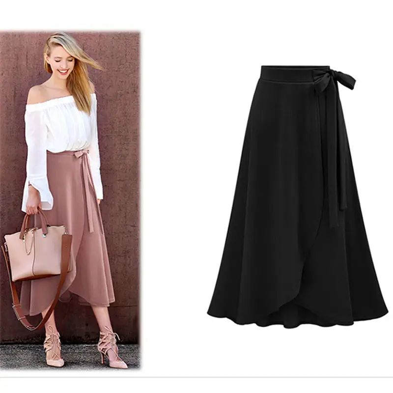 Women's Pink High Waist Irregular Skirt with Strap - Image 6