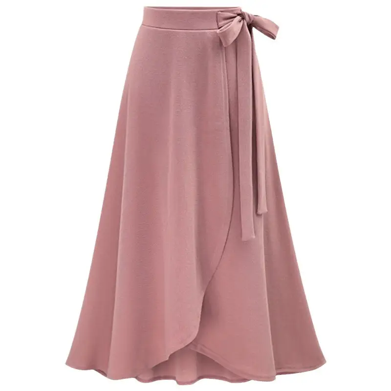 Women's Pink High Waist Irregular Skirt with Strap - Image 8
