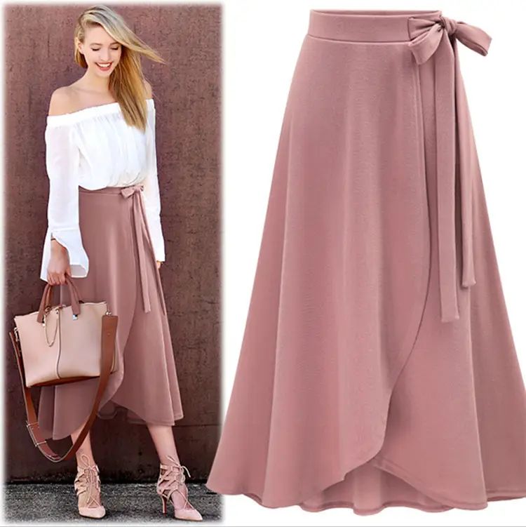 Women's Pink High Waist Irregular Skirt with Strap - Image 3