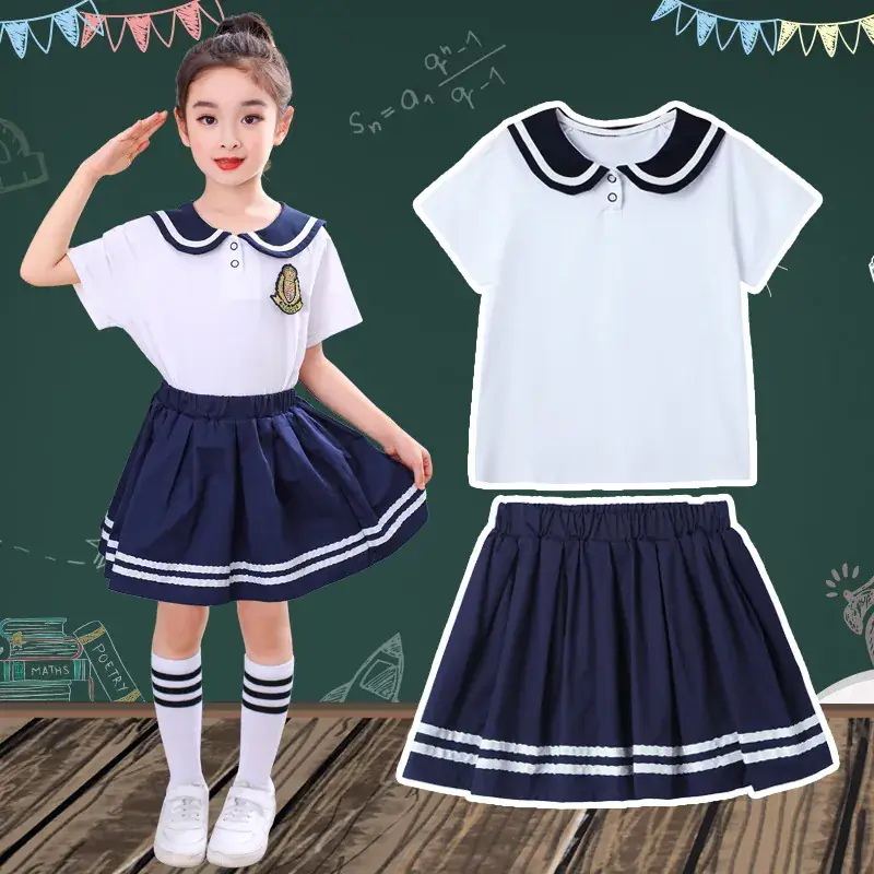 Navy School Uniform Kids Summer Cotton Shorts Set - Image 5