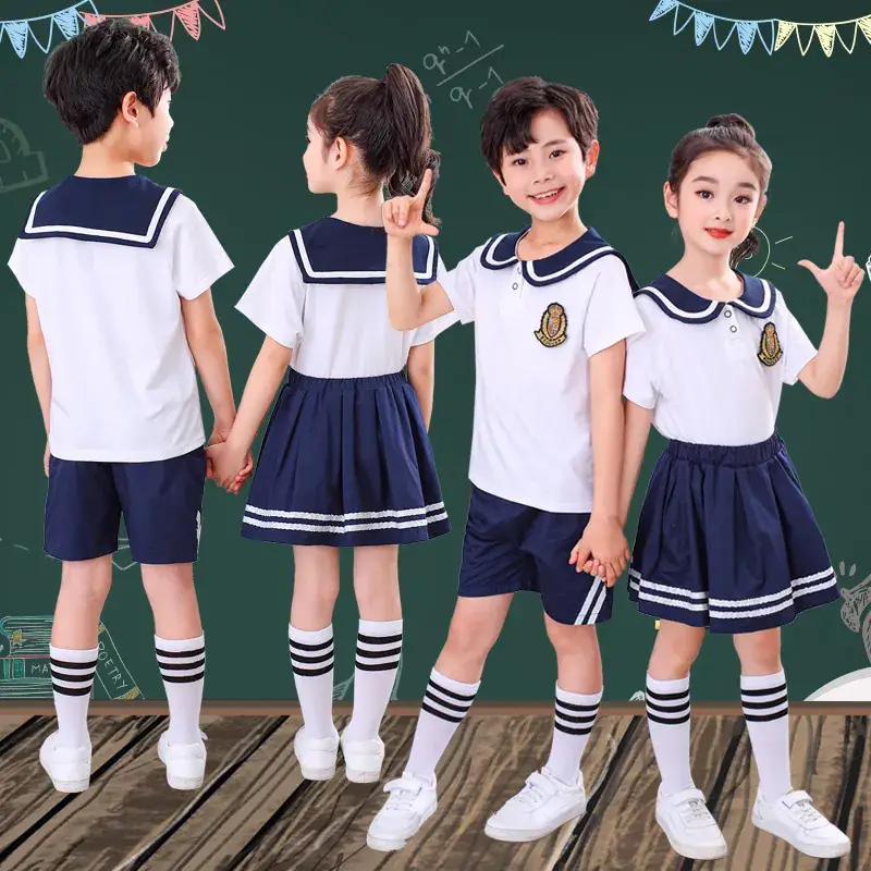 Navy School Uniform Kids Summer Cotton Shorts Set - Image 6