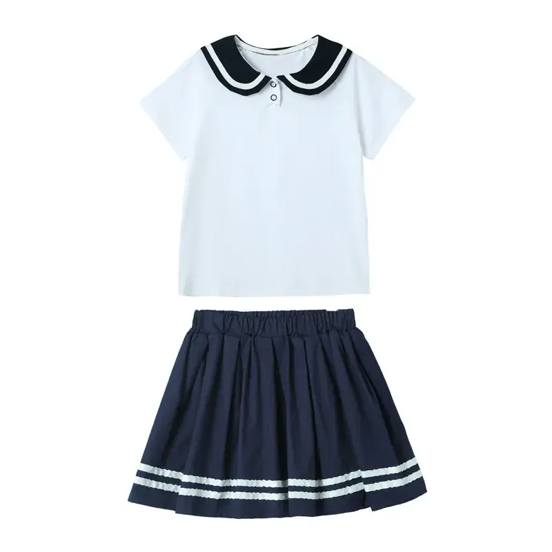 Navy School Uniform Kids Summer Cotton Shorts Set - Image 7