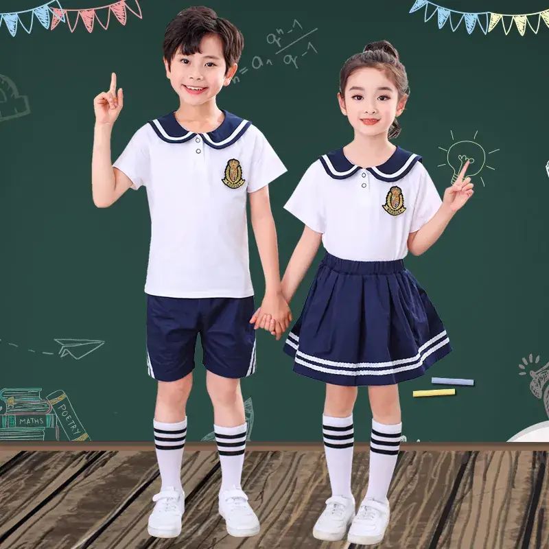 Navy School Uniform Kids Summer Cotton Shorts Set