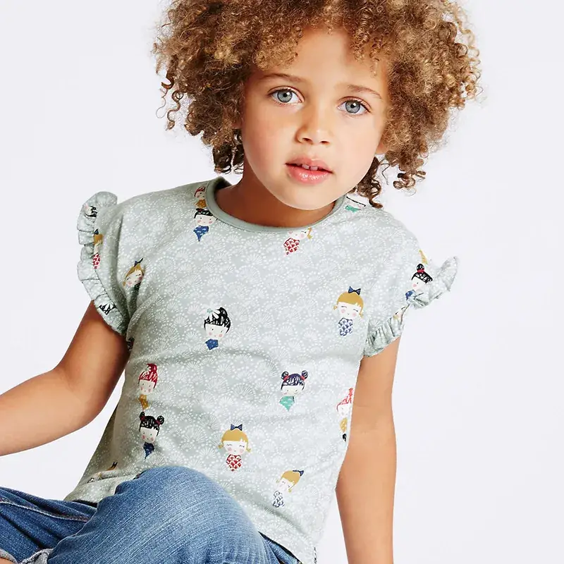 Girls Short Sleeve Printed T-Shirt Light Blue
