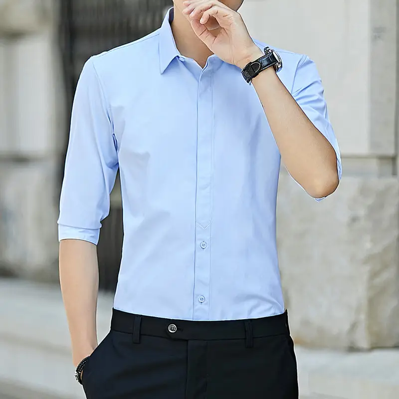 Men's White 7-Piece Sleeve Shirt Slim Fit Casual Business Wear