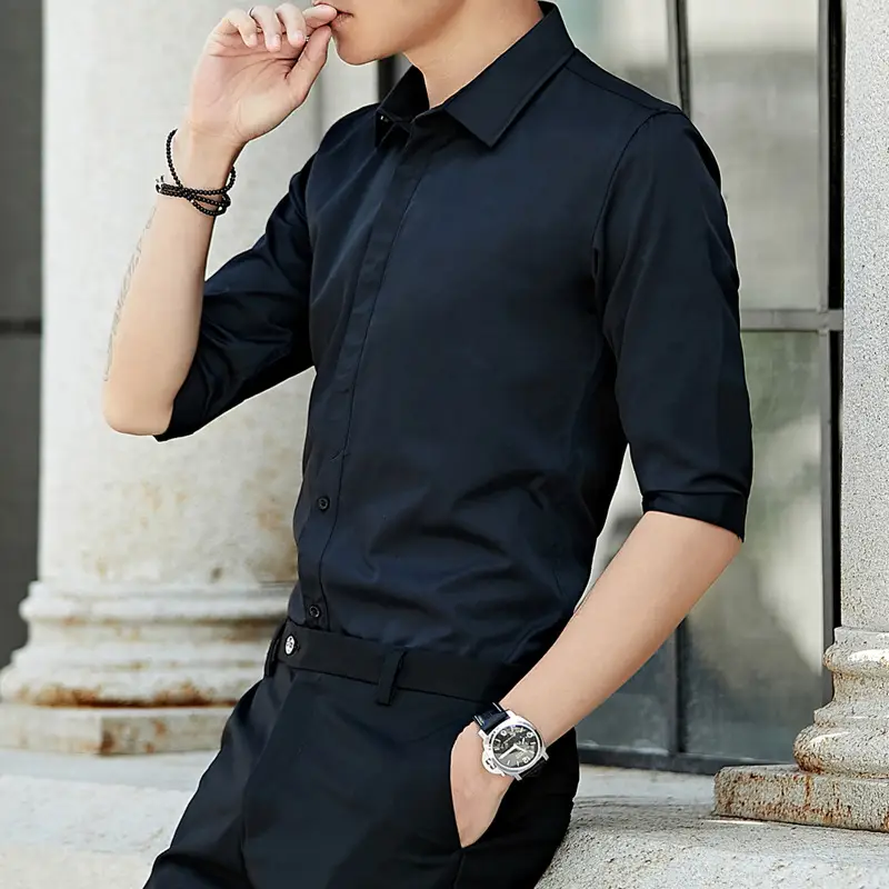 Men's White 7-Piece Sleeve Shirt Slim Fit Casual Business Wear