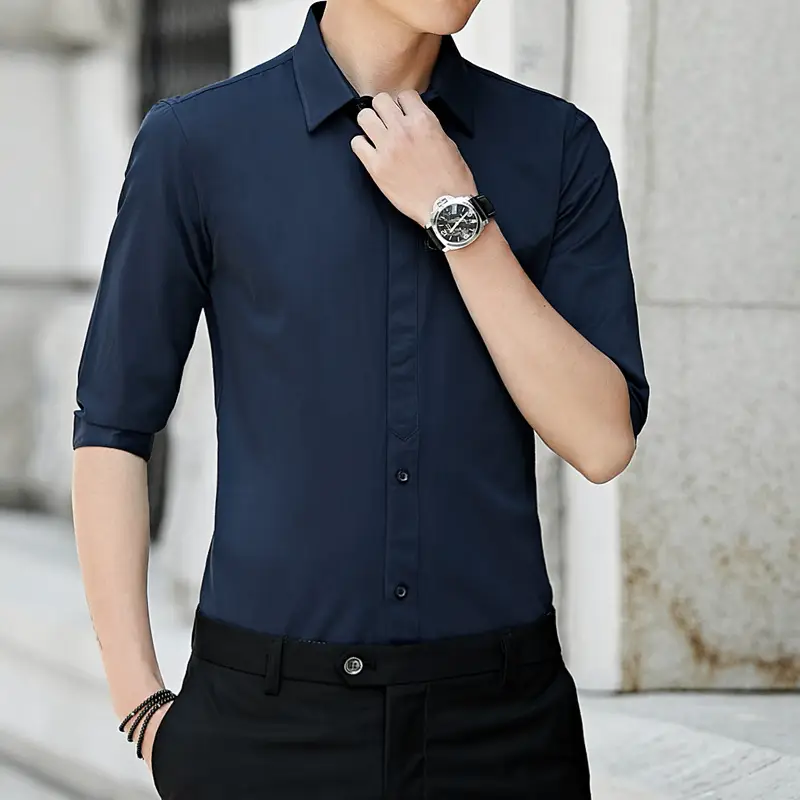 Men's White 7-Piece Sleeve Shirt Slim Fit Casual Business Wear