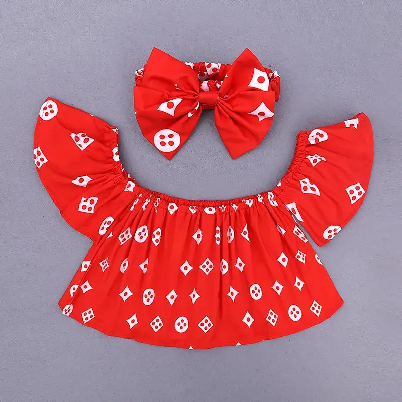 Red 2-Piece Girls' Suit with Bow & Ripped Pants - Image 4