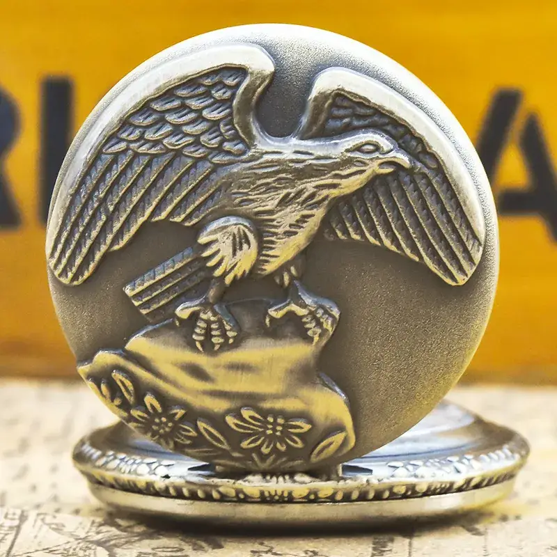 Quartz Pocket Watch with Eagle Design for Men Women