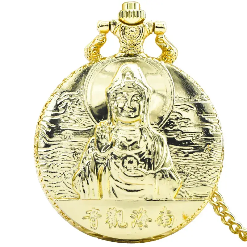 Vintage Bronze Guanyin Pocket Watch Large - Image 2