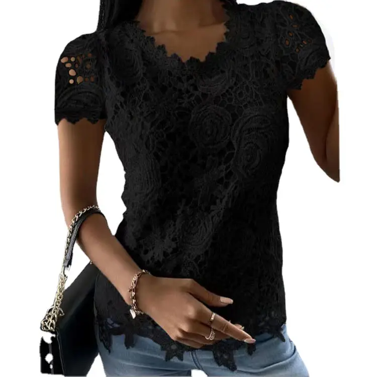 Blue Lace Sleeveless V-Neck Top for Women - Image 20