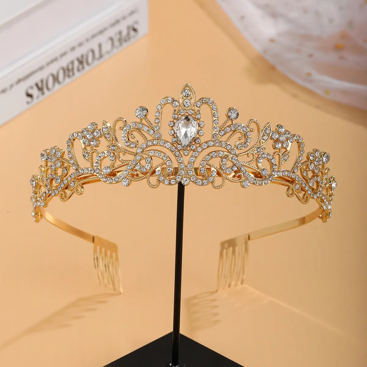 Crystal Diamond Bride Wedding Hair Crown with Combs — feature 9