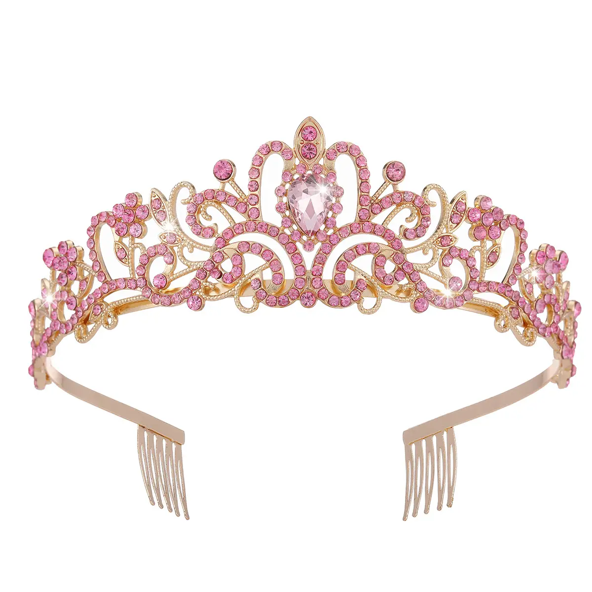 Crystal Diamond Bride Wedding Hair Crown with Combs - Image 34