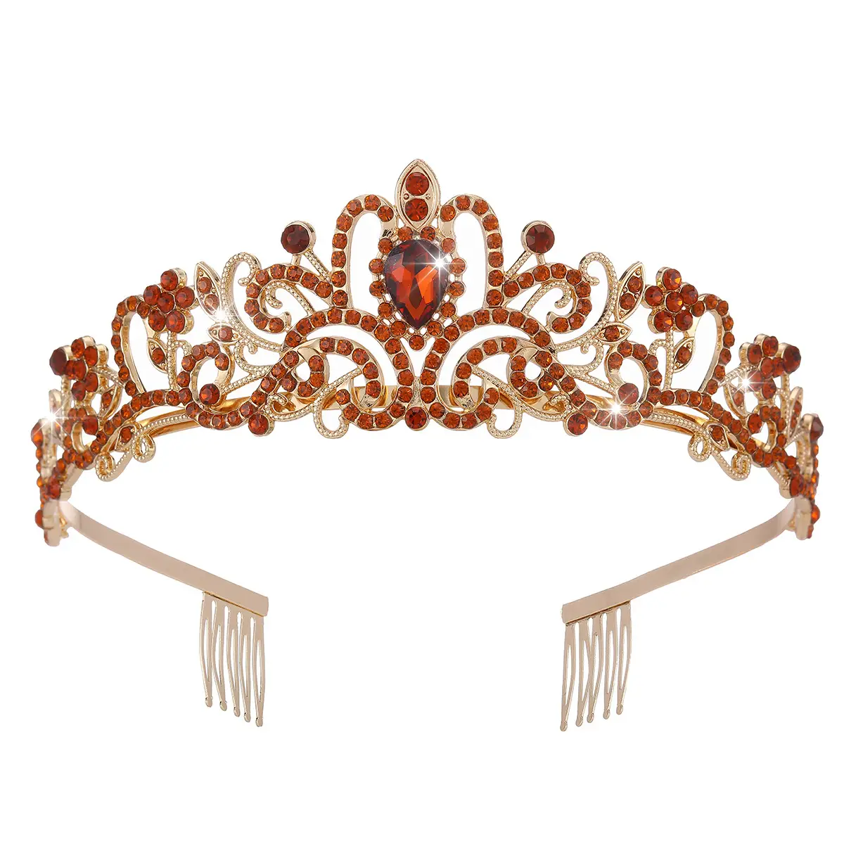 Crystal Diamond Bride Wedding Hair Crown with Combs - Image 36