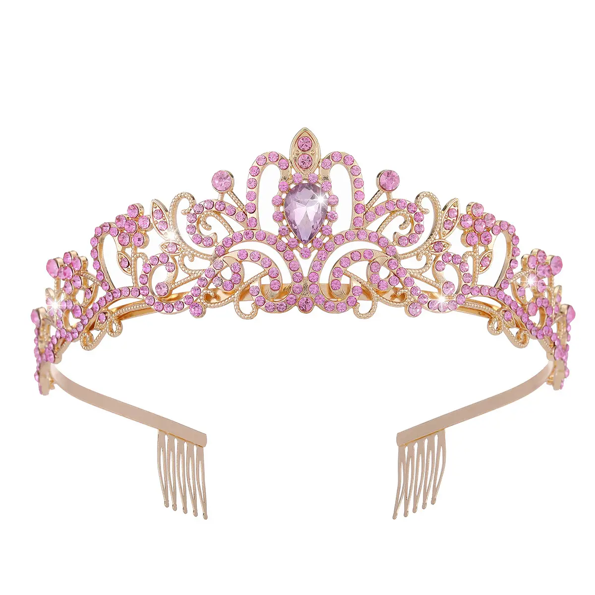 Crystal Diamond Bride Wedding Hair Crown with Combs - Image 37