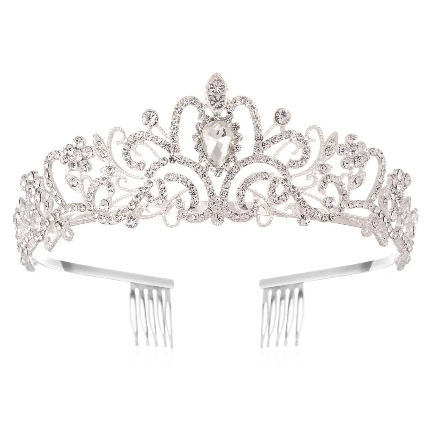 Crystal Diamond Bride Wedding Hair Crown with Combs - Image 4