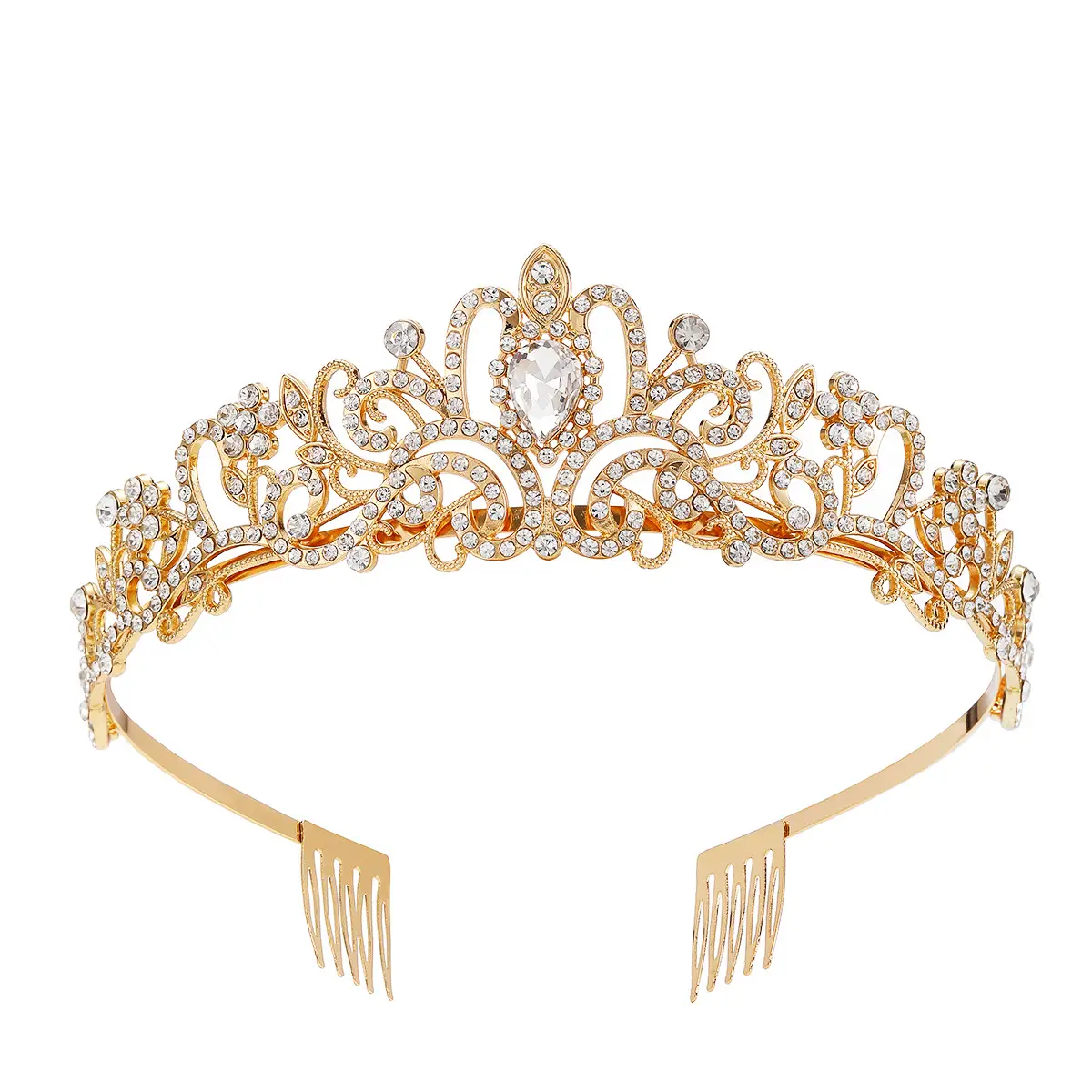 Crystal Diamond Bride Wedding Hair Crown with Combs - Image 5