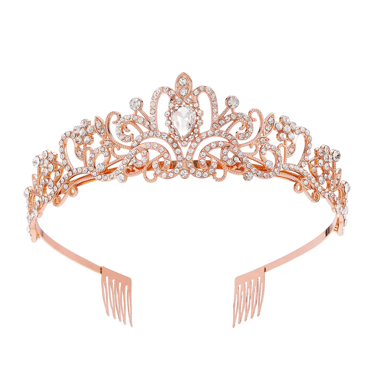Crystal Diamond Bride Wedding Hair Crown with Combs - Image 6