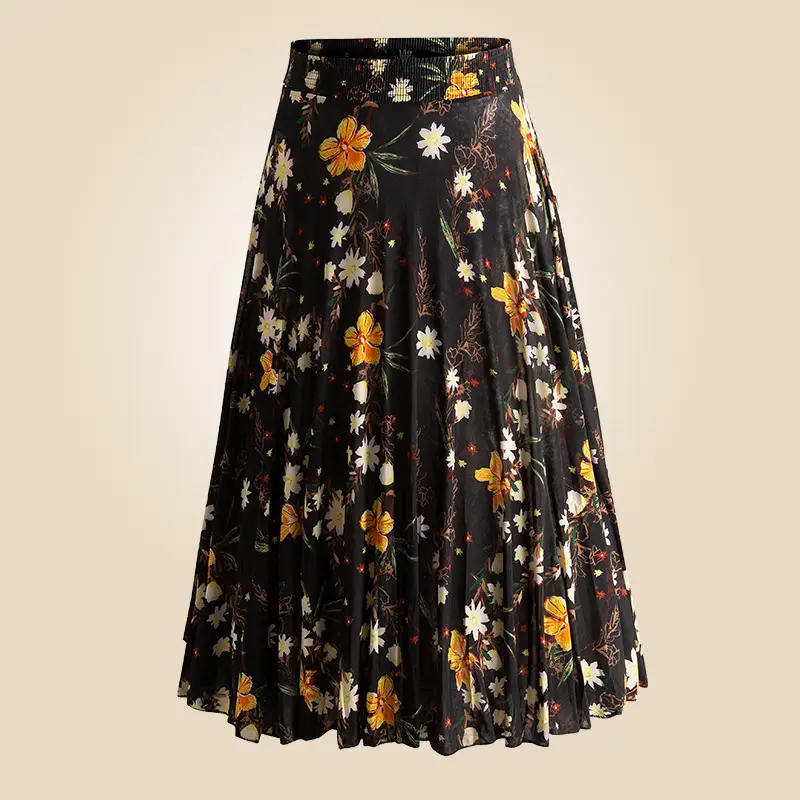 Ice Silk Floral Summer Skirt with Elastic Waist