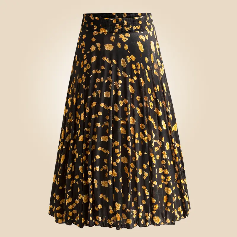 Ice Silk Floral Summer Skirt with Elastic Waist