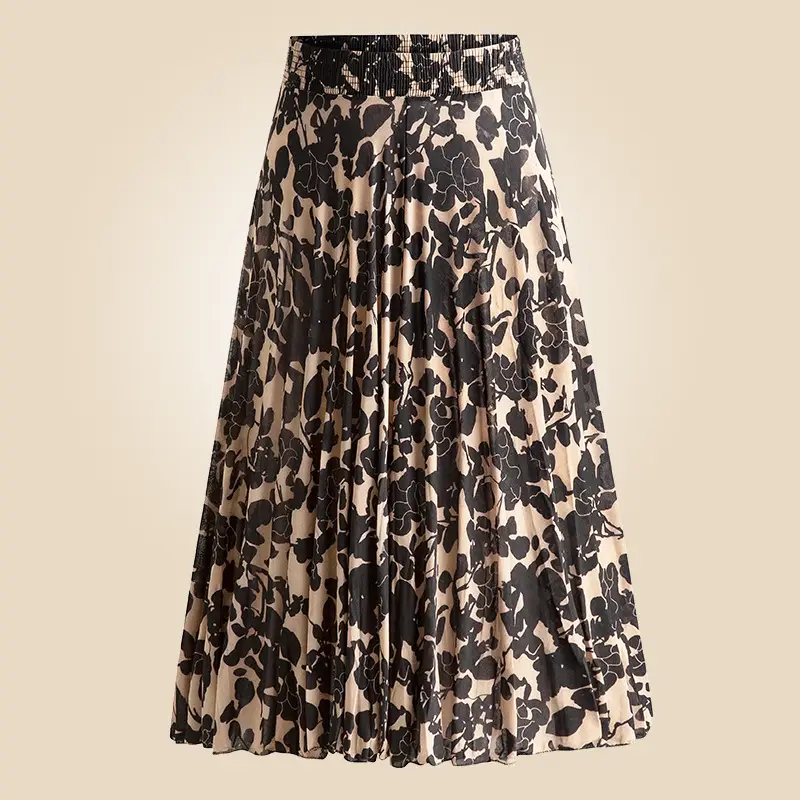 Ice Silk Floral Summer Skirt with Elastic Waist