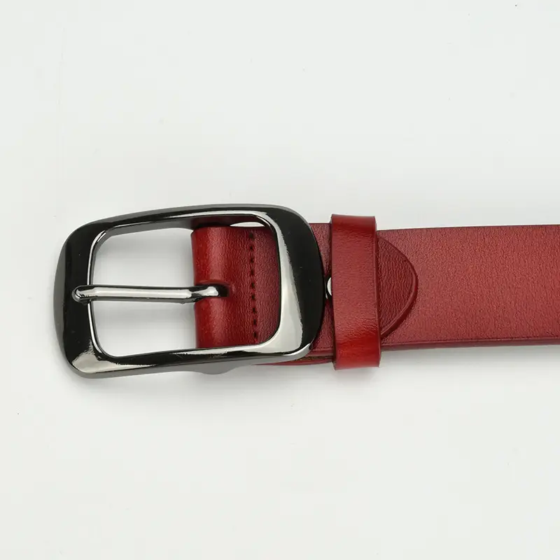 Women's Red Cowhide Belt with Silver Buckle - Image 6