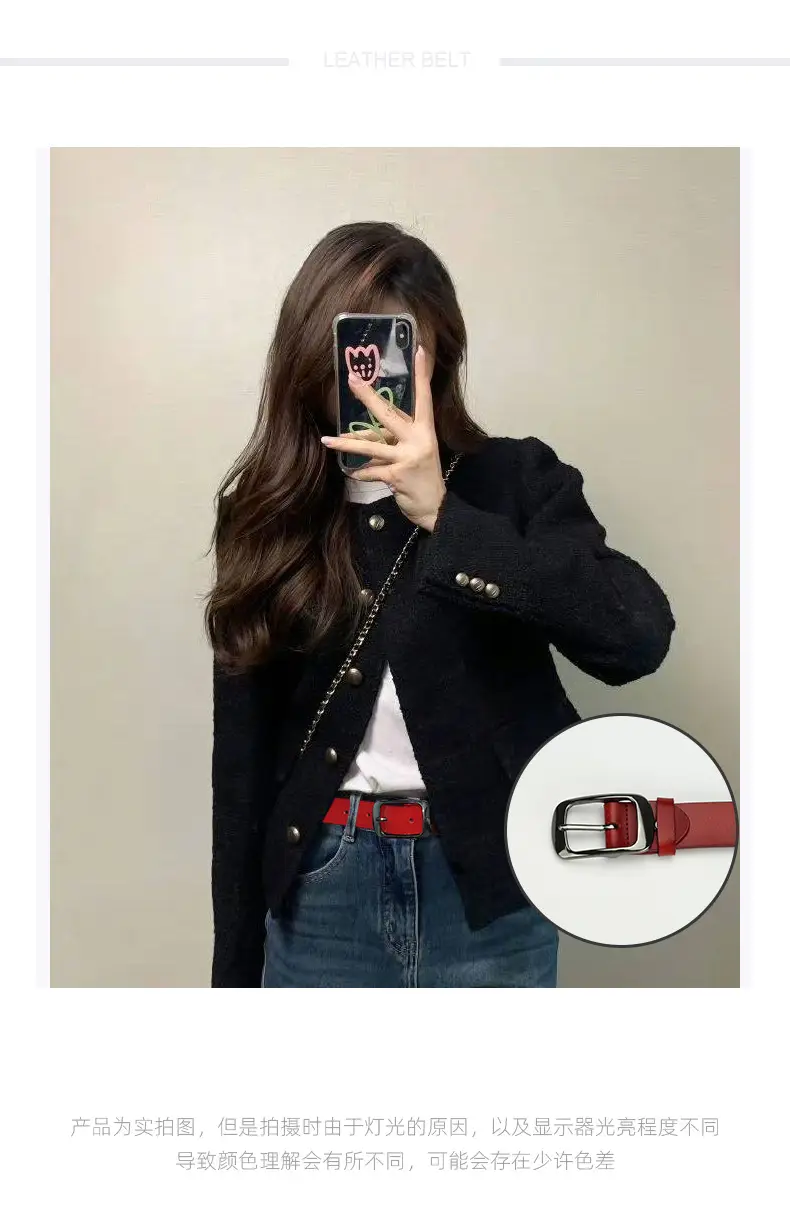 Women's Red Cowhide Belt with Silver Buckle β feature 1