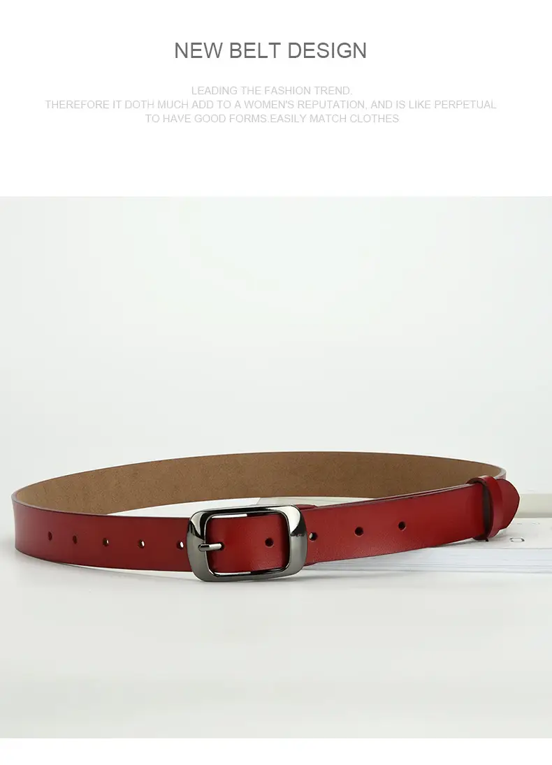Women's Red Cowhide Belt with Silver Buckle β feature 13