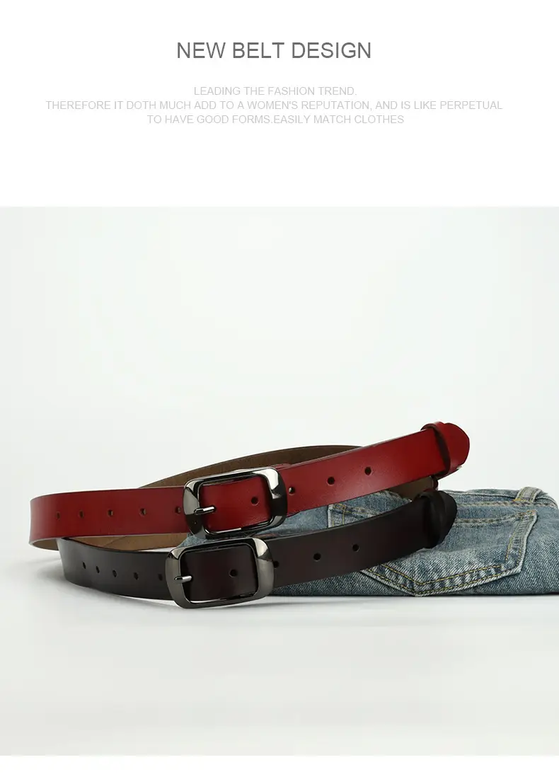 Women's Red Cowhide Belt with Silver Buckle β feature 14