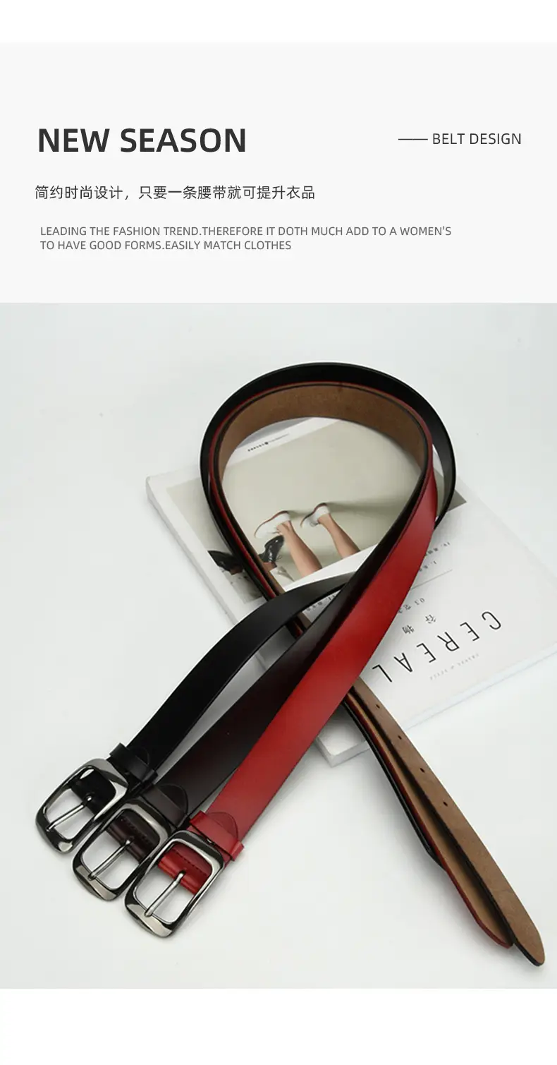 Women's Red Cowhide Belt with Silver Buckle β feature 4