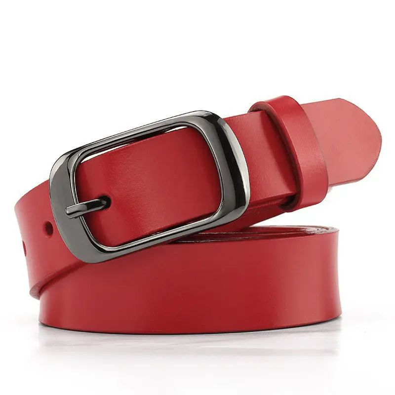 Women's Red Cowhide Belt with Silver Buckle - Image 2