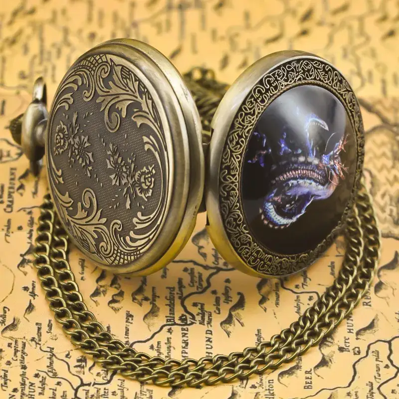 Retro Bronze Dragon Pocket Watch with Chain - Image 16