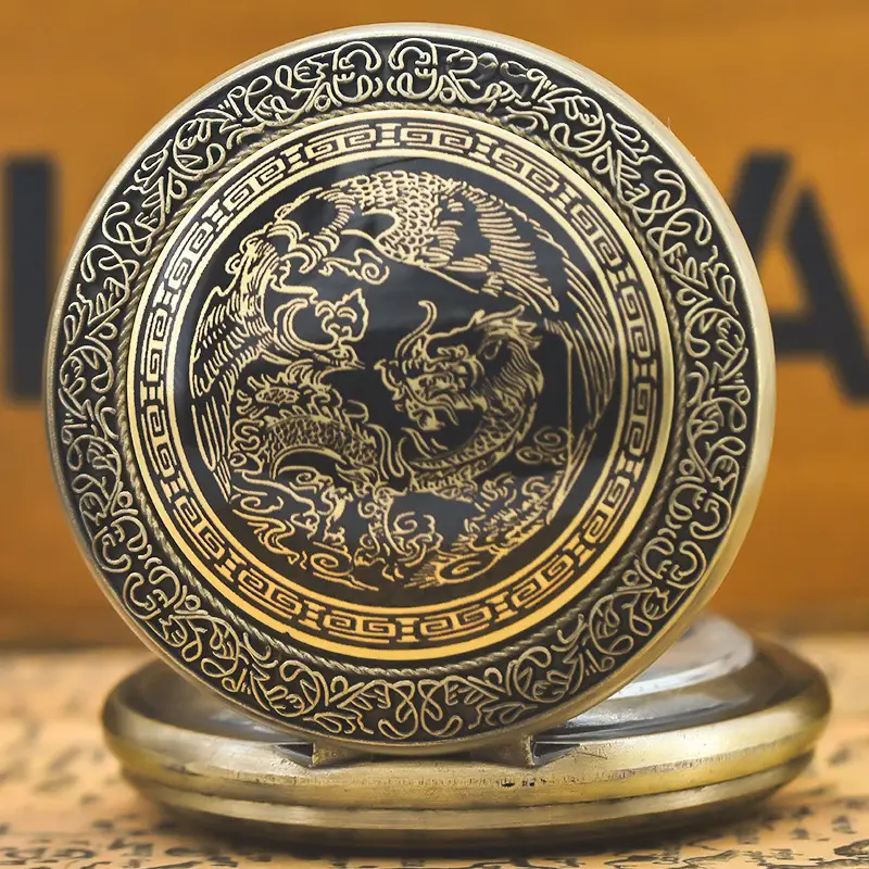 Retro Bronze Dragon Pocket Watch with Chain — feature 10