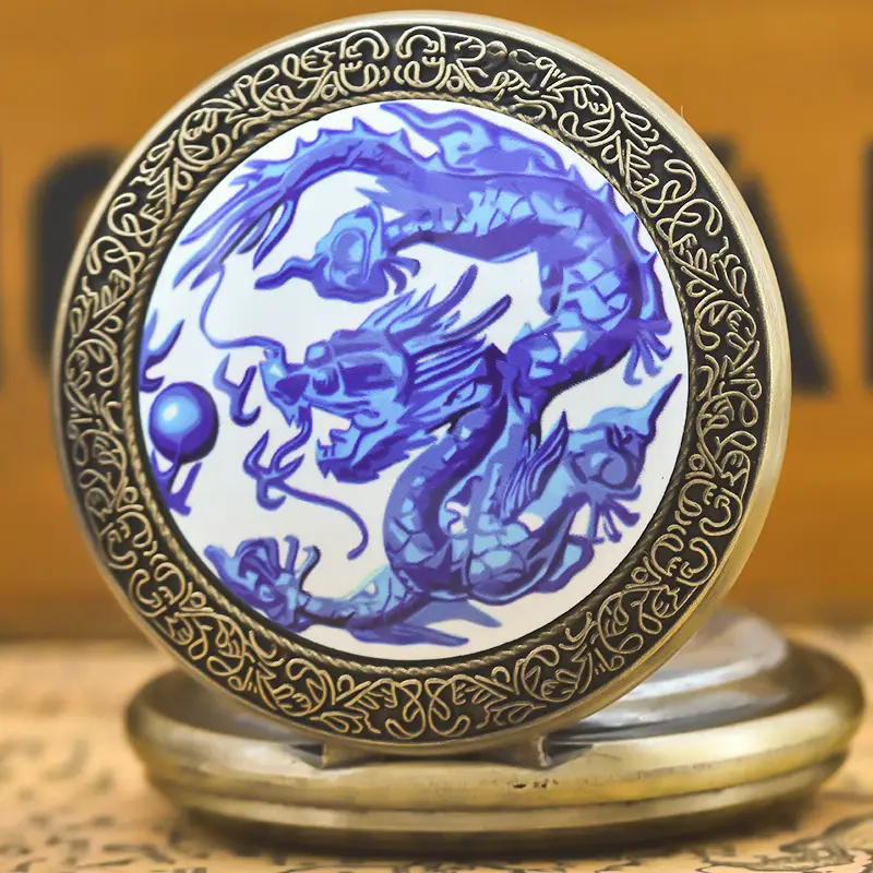 Retro Bronze Dragon Pocket Watch with Chain — feature 12