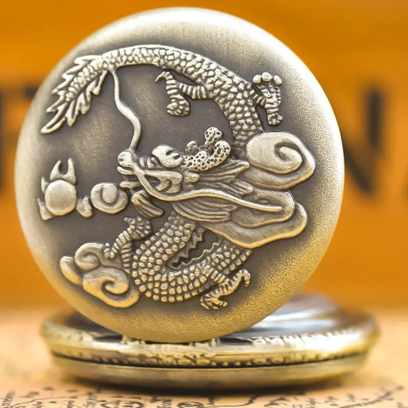 Retro Bronze Dragon Pocket Watch with Chain — feature 14