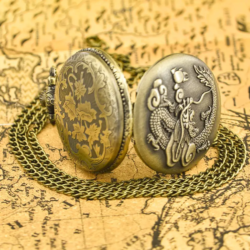 Retro Bronze Dragon Pocket Watch with Chain — feature 15