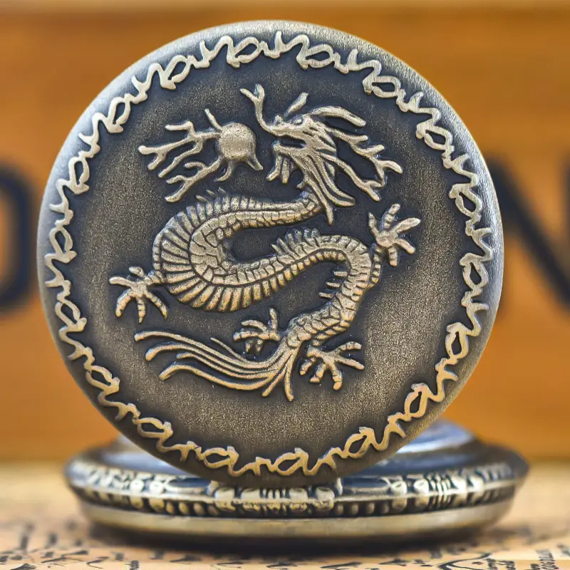 Retro Bronze Dragon Pocket Watch with Chain — feature 16