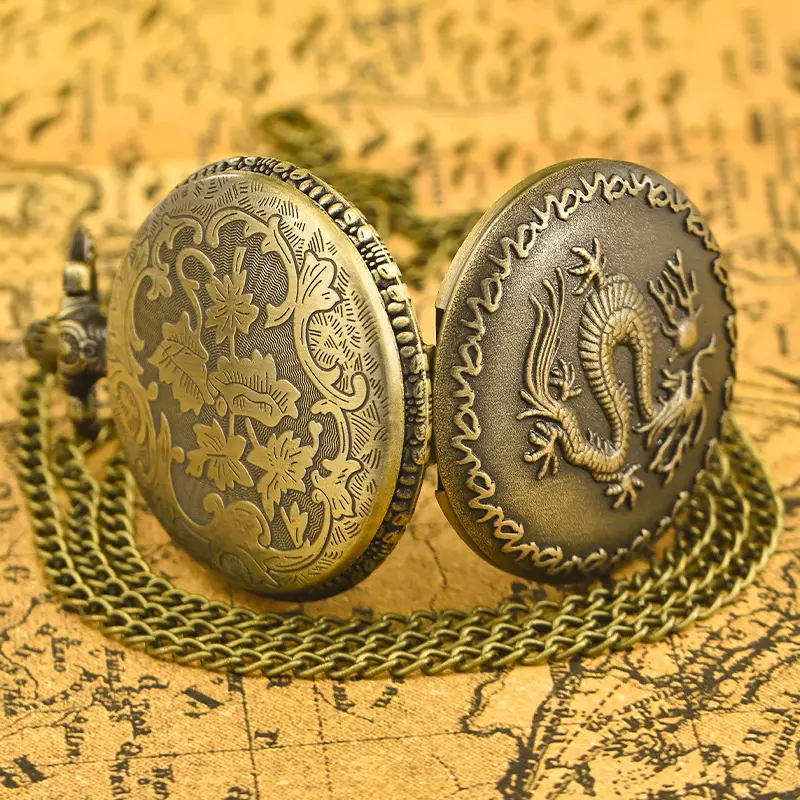 Retro Bronze Dragon Pocket Watch with Chain — feature 17
