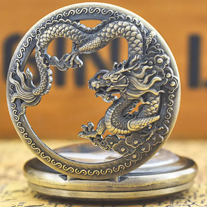 Retro Bronze Dragon Pocket Watch with Chain — feature 20