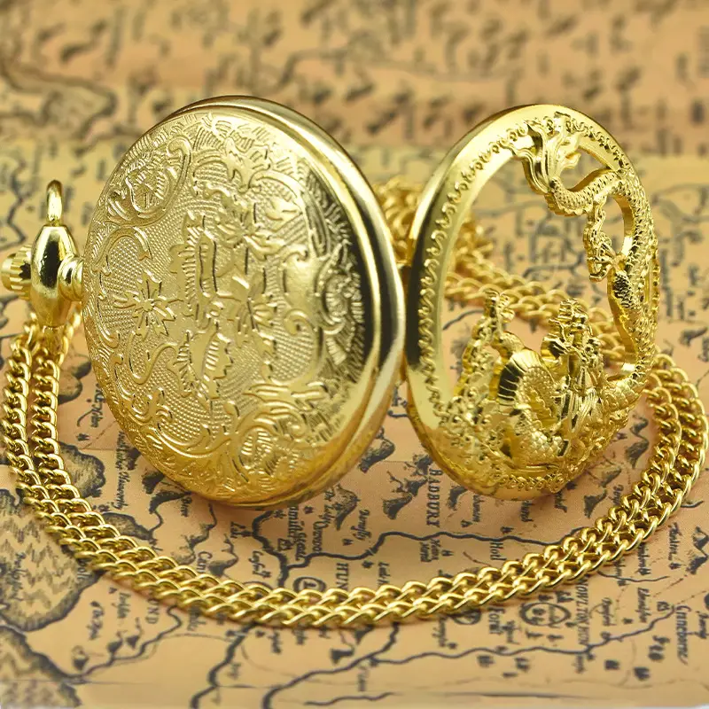 Retro Bronze Dragon Pocket Watch with Chain — feature 23
