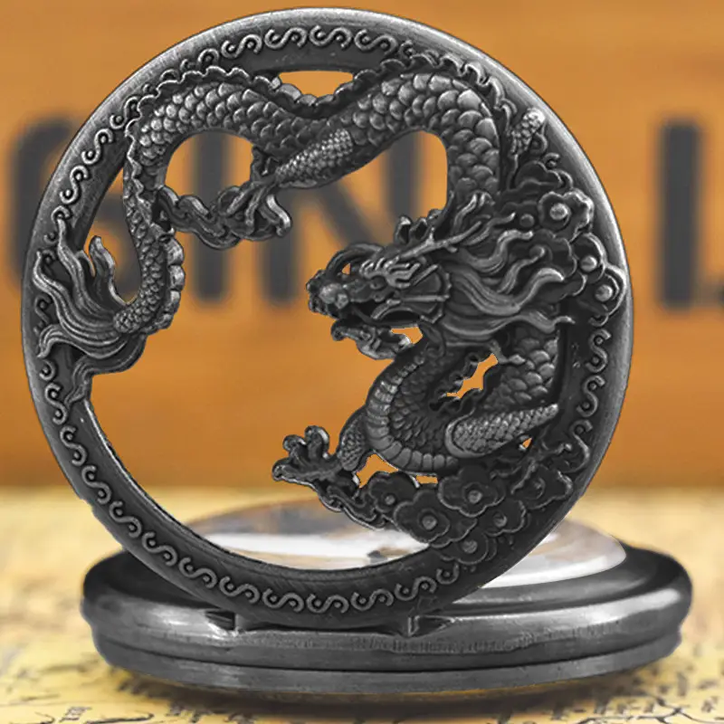Retro Bronze Dragon Pocket Watch with Chain — feature 24