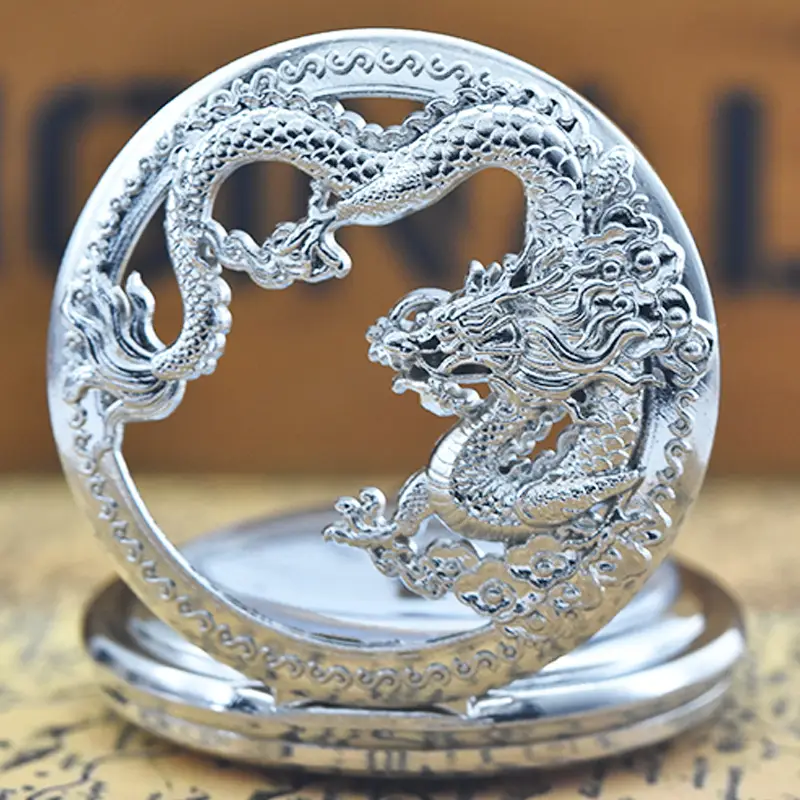 Retro Bronze Dragon Pocket Watch with Chain — feature 26