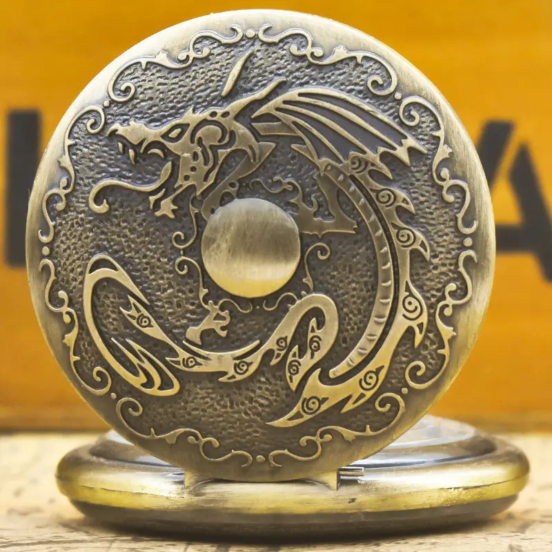 Retro Bronze Dragon Pocket Watch with Chain — feature 28