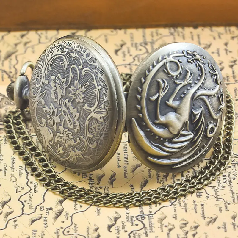 Retro Bronze Dragon Pocket Watch with Chain — feature 33