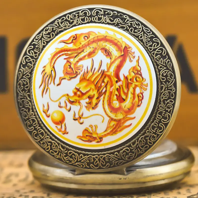 Retro Bronze Dragon Pocket Watch with Chain — feature 6