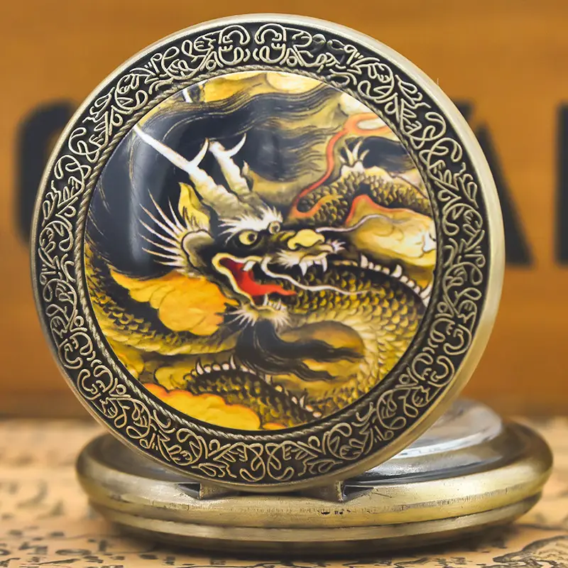 Retro Bronze Dragon Pocket Watch with Chain — feature 8