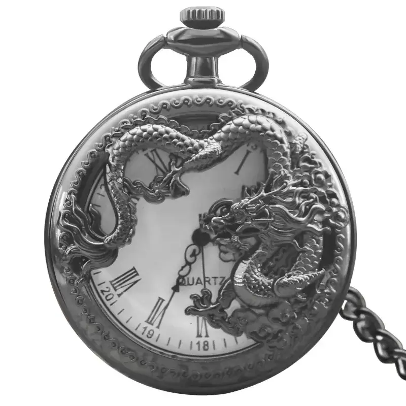 Retro Bronze Dragon Pocket Watch with Chain - Image 10