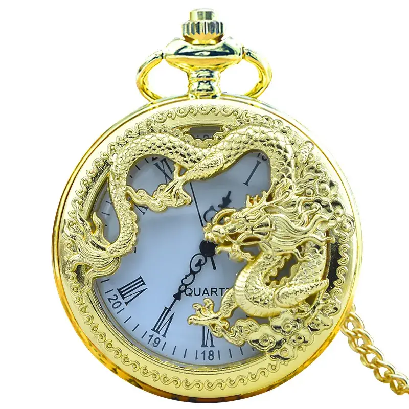 Retro Bronze Dragon Pocket Watch with Chain - Image 12